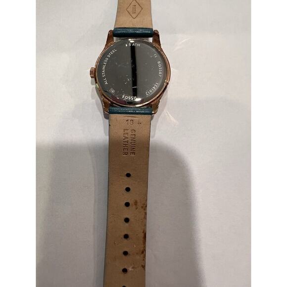 Fossil Adalyn Three Hand Date Ladies Watch Teal Leather Band Rose Gold Dial - Picture 3 of 7